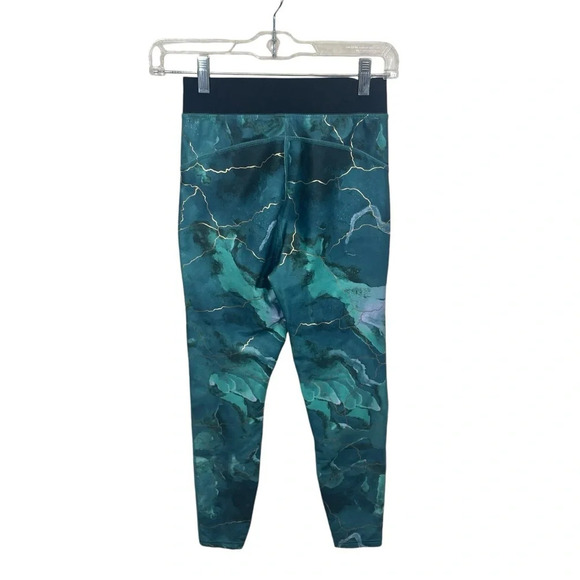 Marika Blue Green Gold Lightning Marble Print Legging Size Small yoga activewear - Picture 2 of 7